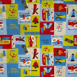 Camping RV Tablecloth - 54x82 inch - Flannel Back Bright Camper Design
