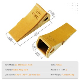 BDI Wear Parts 5 Pack 23 230 Excavator Bucket Teeth for Bobcat Bucket Teeth with 23p Flex Pin Compatible with 23 & 230 Series Skid Steer Loaders and Excavators