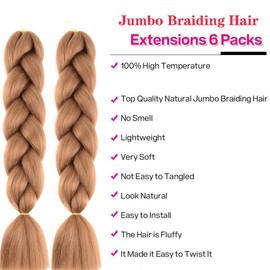 braiding hair brown Jumbo Braids Hair Extension,6 Packs kanekalon Hair for Box Braid Crochet Twist Hair Extensions for Braiding (brown)