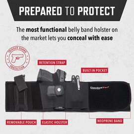 ComfortTac Gun Holsters for Every Day Carry - Ultimate Belly Band Pistol Holster for Men & Women, Belt Compatible with Smith and Wesson, Shield, Glock - Firearm Accessories, Black