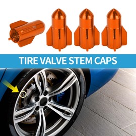 A ABSOPRO Tire Valve Stem Caps 16x27MM Car Wheel Valve Cap Aluminum Alloy Orange for Car Bike Motorcycle Truck Anti Crash Tyre Valve Stem Cover Valve Dust Cap Tire Valve Cap 4 Pcs