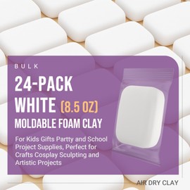 CALPALMY Air Dry Clay (8.5oz), Bulk 24-Pack White Moldable Foam Clay, Airdry Soft Clay for Kids Gifts Partty and School Project Supplies, Perfect for Crafts Cosplay Sculpting and Artistic Projects