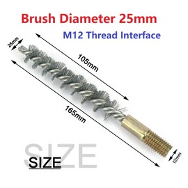 MiJunHD Steel Wire Tube Cleaning Brush, 25mm Round Chimney Cleaning Brush, M12 Thread Interface for Plumbing and Mechanical (1Piece)