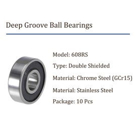 Kozelo 10pcs 608RS Ball Bearings 8x22x7mm Chrome Steel Double Shielded Deep Groove Ball Bearings for Machinery and Industrial Applications