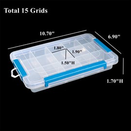 BangQiao 2 Pack Adjustable Plastic Divider Storage Box Container for Bead, Button, Small Parts, 15 Grids, Clear