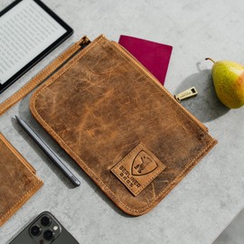 BERLINER BAGS Vintage Leather Document Pouch Theo, Passport Holder and Travel Organizer - Brown, Walnut