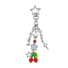 Caiyao Cute Keychain Aesthetic Y2K Keychain Accessories Heart Butterfly Strawberry Bear Key Chain for Teen Girls Women Gifts-Cherry
