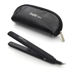 FARI Travel Mini Hair Flat Iron 1/2 Inch Ceramic Tourmaline Hair Straightener with Travel Bag Dual Voltage Travel Iron For Worldwide Use Temp 400F (Black)