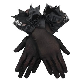 Bencailor Women Lace Gloves Tea Party Wedding Short Bow Sheer Gloves Evening Elegant Accessories for Sun Protection Funeral(Classic Black,Lace Bow)