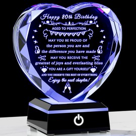 YWHL 80th Birthday Gifts for Women Men with Colorful Base Best Gifts for 80 Years Old Mom Wife Crystal Heart Happy 80th Birthday Decorations