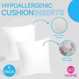 I&S Home Cushion Inners 18” x 18” Cushion Inserts 45cm x 45cm - Pack of 2 Cushion Pads Filler – Extra Deep Filled Bounce Back 45x45 Cushion Insert - Anti-Allergy Large Sofa Cushions 18x18 (45x45cm)