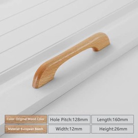 KOVNISE 2 PCS Cabinet Pulls Solid Wood Pulls Beech Pulls Original Wood Color Simple Modern Style for Cabinet Cupboard Door Drawer Shoe Cabinet Dresser Long Drawer Handle (128mm)
