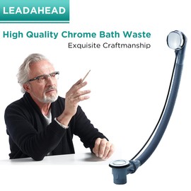 Chrome Bathtub Waste with Overflow G1 1/2" Pop Up Bath Waste Connection Modern Design Bath Waste & Overflow Kit with Wire-Controlled Switch