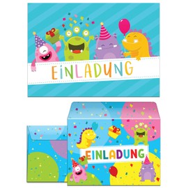 '10 Kids Birthday Party Invitations for Girls and Boys "Fun Monster/Colourful/Colourful Birthday Invitations Invite