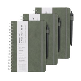 OnMove Spiral Notebooks Journal for Women Men 3 Pack Bulk Leather Hardcover with Pen Holder A5 160 Pages 100 GSM Thick Paper for Work School (Green)