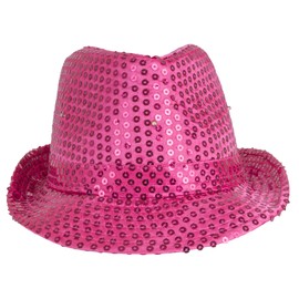 Fun Central T480 LED Flashing Fedora Hat with Sequins - Hot Pink, 6 White Leds, one size fits most