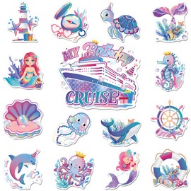 Birthday Cruise Door Decorations Magnetic - Cosmisun 15Pcs Mermaid Cruise Door Magnets Ocean Sea Animal Cruise Ship Door Decorations Magnet Stickers Decals for Carnival Cabin Fridge Party Decor