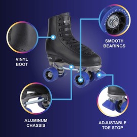CHICAGO Skates Premium Black Quad Roller Skates for Boys Beginners Classic Adjustable High-Top Design for Indoor or Outdoor Skates and Roller Derby
