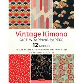 Vintage Kimono Gift Wrapping Papers - 12 sheets: 6 illustrations from 1900's Vintage Japanese Kimono Fabrics- 18 x 24 inch (45 x 61 cm) Wrapping Paper Sheets