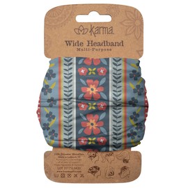 Karma Frida Headband for Women - Wide - Fabric Headband and Stretchy Hair Scarf - Blue Floral