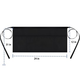 3PCS Server Apron, Black Waitress Apron Short Half Waist Aprons for Waitress Waiter Servers Women Men with 3 Pockets
