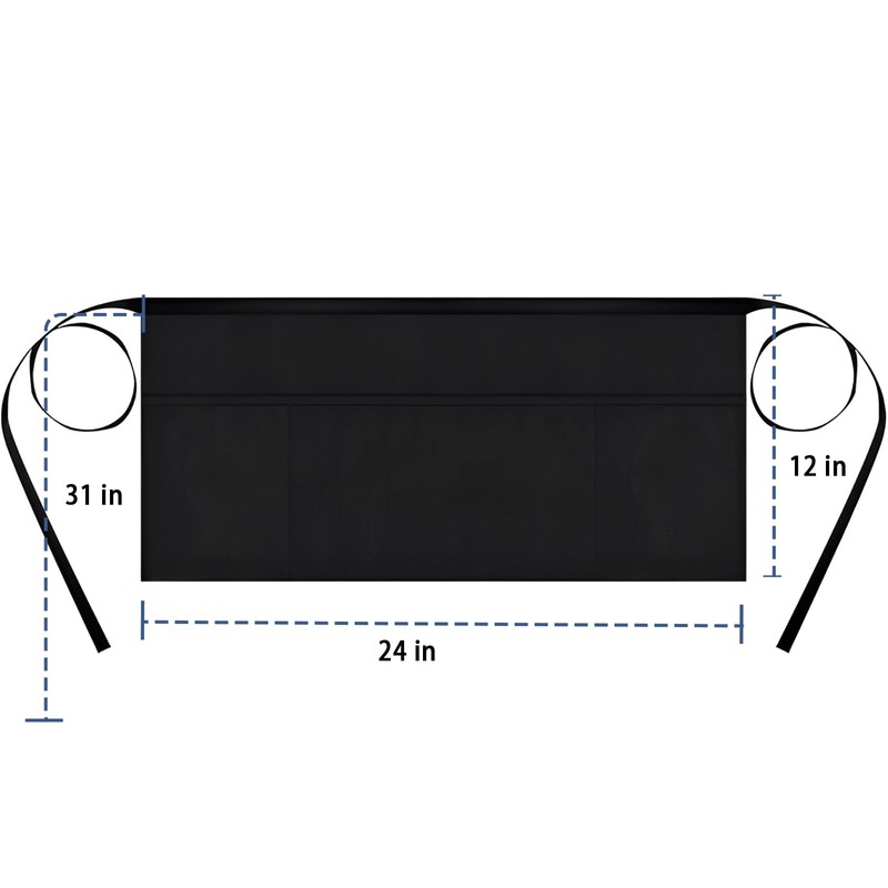 3PCS Server Apron, Black Waitress Apron Short Half Waist Aprons