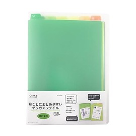 Cainz A5S Green Household Book, Easy to Organize Monthly, Clear Book, 12 Pockets, Monthly Files, Document Organization