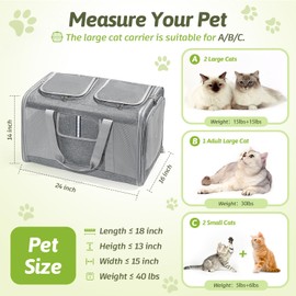 Sedioso Extra Large Cat Carrier for 2 Cats, 24x14x16in Pet Carriers for Cat and Dog Up to 40lbs, All-Sided Large Mesh Cat Carrier with Great Ventilation, Portable Soft Sided Pet Carriers for Traveling