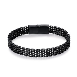 Bracelets for Men-Stainless Steel Magnetic Clasp Weaving Chain Mens Bracelet (Black)