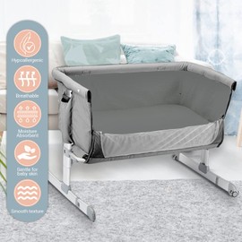 Pizuna Travel Cot Fitted Sheet 60 x 120 cm, Dark Grey, 400 Thread Count 100% Long Staple Cotton Fitted Bed Sheet, Soft Sateen Weave Travel Cot Sheet with 15 cm Deep Pocket