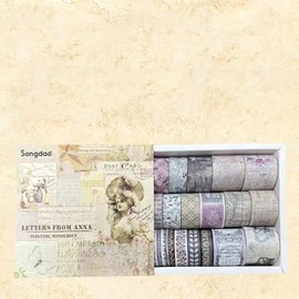 KAVI' S 20 Rolls Retro Washi Tape Set Decorative Antique Noise Gold Masking Tapes Tape Colourful for Art, DIY Crafts, Diary, Planner, Scrapbook, Packaging (Anna's Letters)