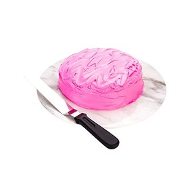 Restaurantware Met Lux 12.5 x 1.3 Inch Offset Spatula 1 Angled Icing Spatula - Plastic Handle 8-Inch Blade Black Stainless Steel Cupcake Icing Knife For Frosting Icing Or Layering