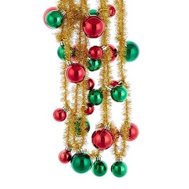 Gold Tinsel with Red and Green Ball Ornament Garland 6FT
