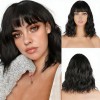 Pelucas Para Mujer Ondulada Corto Pelo Negra Cabello Natural