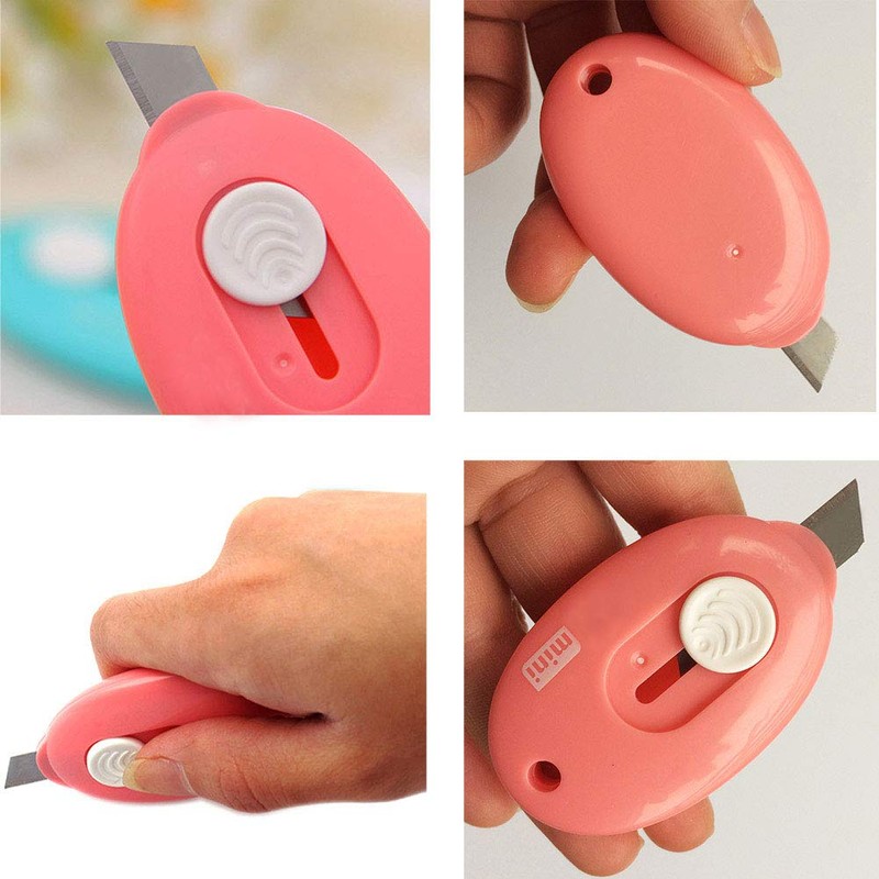 RJWKAZ Mini Utility Knives Box Cutter Retractable Letter Opener (Blue/Pink/White)