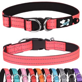 Haoyueer Padded Dog Collar, Reflective Dog Collars for Small, Medium and Large Dogs, Comfortable Soft Neoprene, Adjustable Basic Dog Collars (L, Hot Pink)
