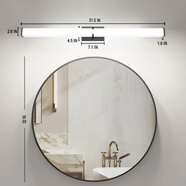 NOVELUX 32 Inch LED Bathroom Vanity Light Cool White 5000K Black Modern Matte Bathroom Lighting Fixtures,Equivalent to Incandescent 300W for Over Mirror Vanity Light with Transparent Acrylic Lampshade