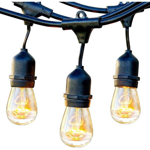 Brightech Ambience Pro Outdoor String Lights - Commercial Grade Waterproof Patio Lights with 24 Ft Dimmable Incandescent Edison Bulbs - Porch String Lights for Patio, Backyard, Outdoors - 11W