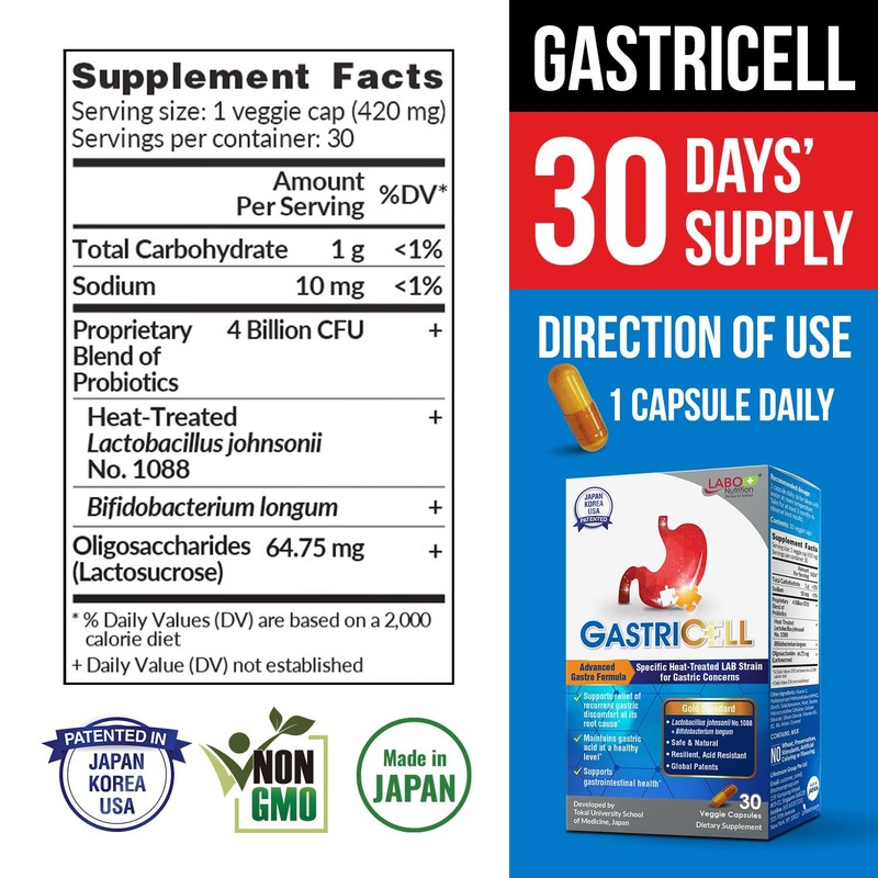 LABO Nutrition GASTRICELL - Acid Reflux, Heartburn, Recurring Gastric Discomfort,