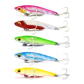 Steinn Wobbler | 5 Pieces Metal VIB Bait Hard Bait Fishing Lure Set | 3D Eyes Fishing Spinner Bass | with Treble Hook with Box (steinn005)