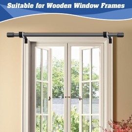 Anndason No Drilling Curtain Rod Brackets No Drill Curtain Rod Holders Curtain Rod Brackets Without Drilling Curtain Rod Hooks for 1 Inch Rod, Black Color, (Set of 2)