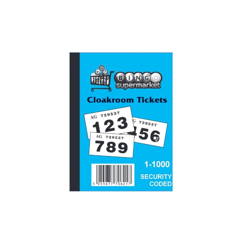 Bingosupermarket Raffle Tickets 1-1000 Cloakroom Tickets - Assorted Colours bordered.