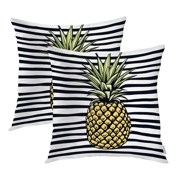 Batmerry Summer Pillow Covers 18X18, Pineapple Décor White Black Stripes