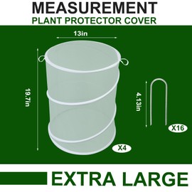 4 Pack Pop up Plant Covers Tent from Animals, 20"H X 13"D Insect Barrier Mesh Plant Guard Cover Net White Garden Plant Protectors Mini Greenhouse Plant Protection Cage with Stakes for Outdoor Plants