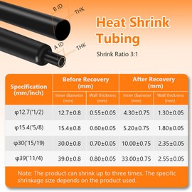 Adiwo 3:1 Heat Shrink Tube, Diameter 12.7 mm, 1.5 m Length, Heat Shrink Tubing, Waterproof Cable, Connect, Heat Shrink Tubing, Insulation Tape, Black for Cable Insulation, Marking, Cable Bundling,