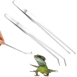 2 Pcs Extra Long Stainless Steel Reptile Feeding Tongs with Rubber Tips - 10.6 Inch Straight & Curved Tweezers for Aquarium, Terrarium, Axolotl & Reptile Feeding - Precision Tool for Safe Handling