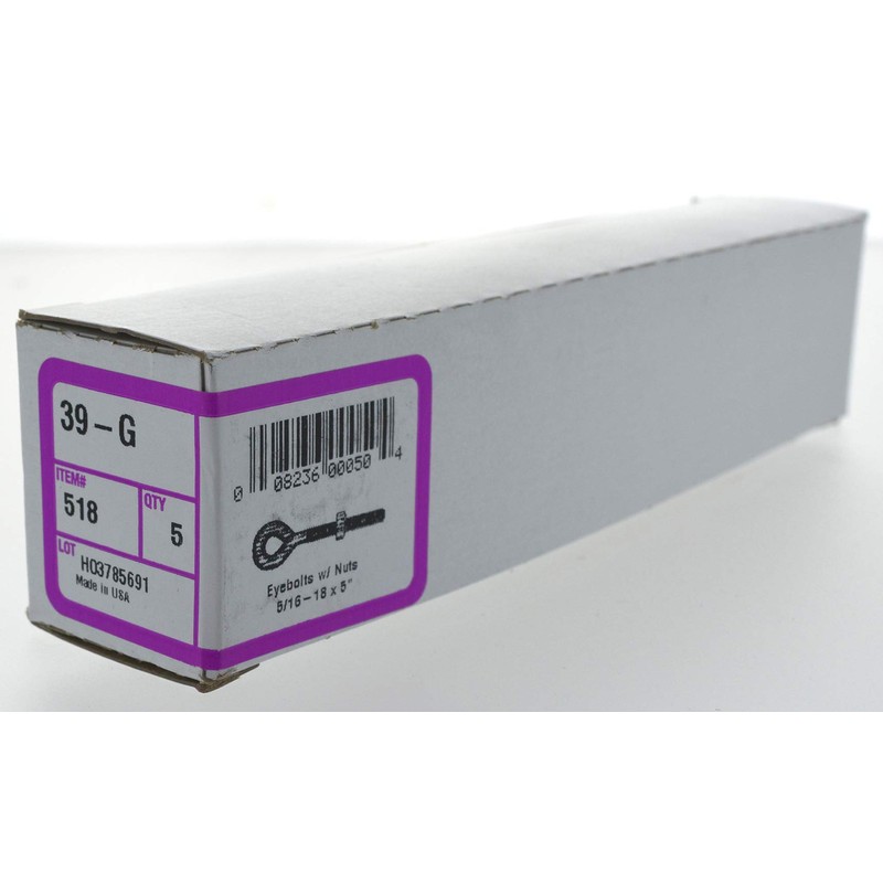 The Hillman Group 518 Eyebolts with Nuts, 5/16 x 5-Inch,