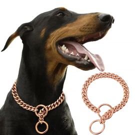RoseGold Chain Dog Collar,Dog P Chains,10mm Wide Solid Cuban Link Chains Stainless Steel Metal Links Walking Slip Training Collar for Dogs（16inch，RoseGold）