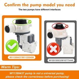 W11399437 W11259498 Washer Drain Pump (OEM) Compatible with Whirlpool WTW5000DW3 WTW5010LW0 WTW5105HW1 WTW5057LW0, PS12731241 Pump Compatible with Maytag MVW4505MW1 MVW5430MW0 MVWC565FW3 MVW6200KW1