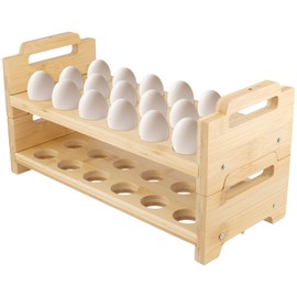 HAKZEON 2 Pack Stackable Bamboo Egg Holder for 36 Fresh Eggs - Farmhouse Kitchen Countertop Organizer, Wooden Display Rack Fits Quail Duck Turkey Chicken Eggs